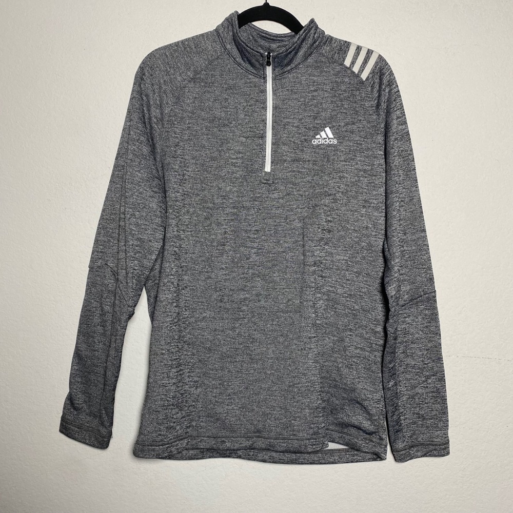 Adidas 1/4 Zip Pullover Medium Gray Womens Golfcore Heathered 3-Stripes Active
